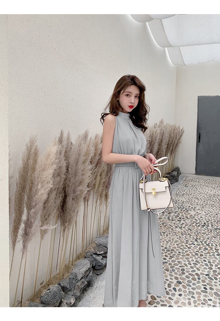 【dress】今季トレンド気質満点海旅行ギャザーウェスト絞り体型カバー無地ワンピースF0288