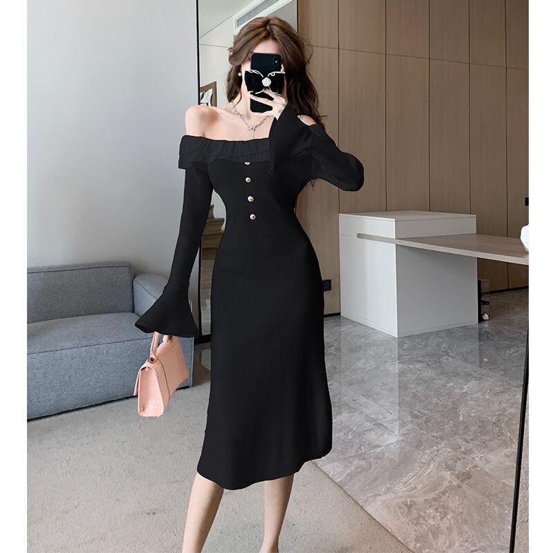 【dress】フリルニットワンピース　M18534