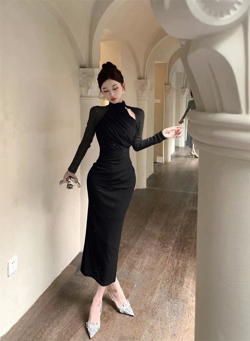 【dress】ギャザーメッシュタイトワンピース G20643