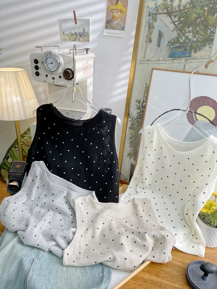 【tops】ノースリーブドット柄トップス　M24555