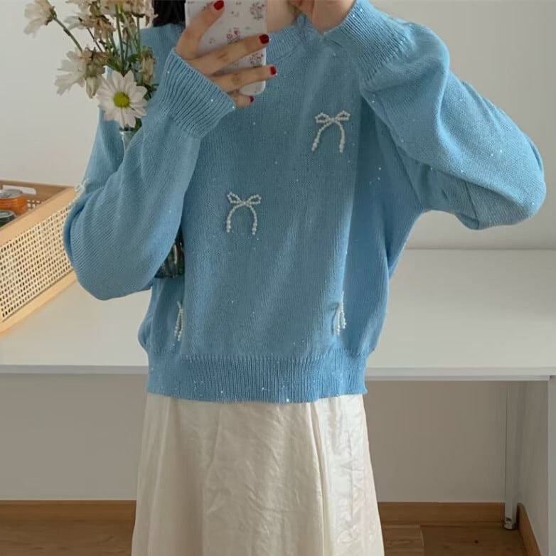 【tops】リボン付きニットセーター　M25774