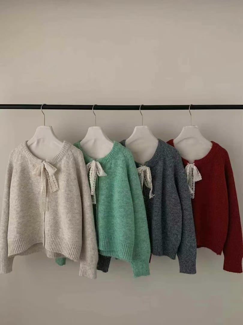 【outer】リボン付きニットカーデ　M28821