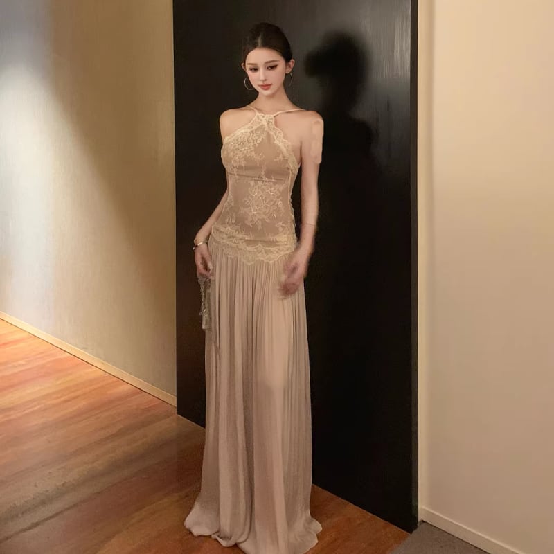 【dress】レースドッキングロングキャミワンピース Q8476