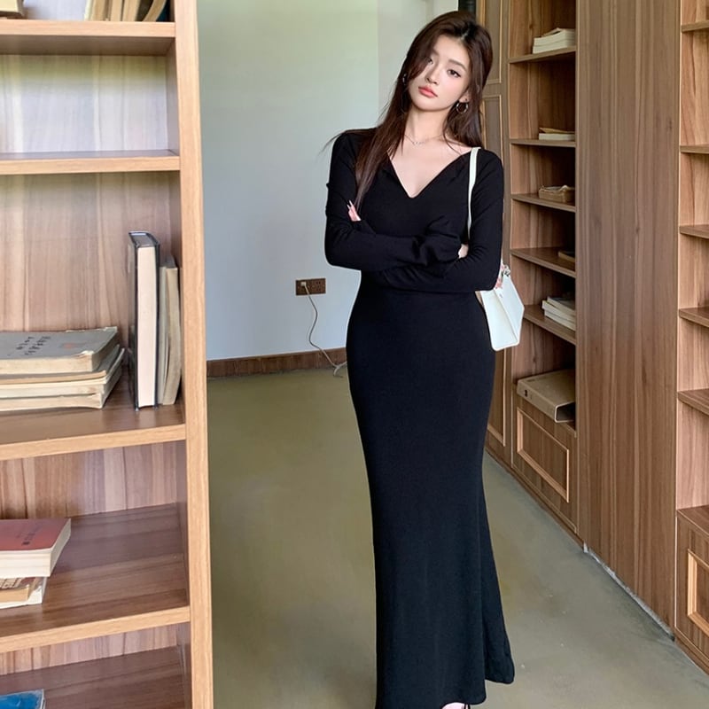 【dress】ニットロングワンピース Q6916