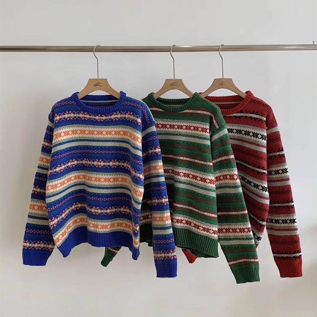 【tops】ボーダー柄ニットセーター　M27118