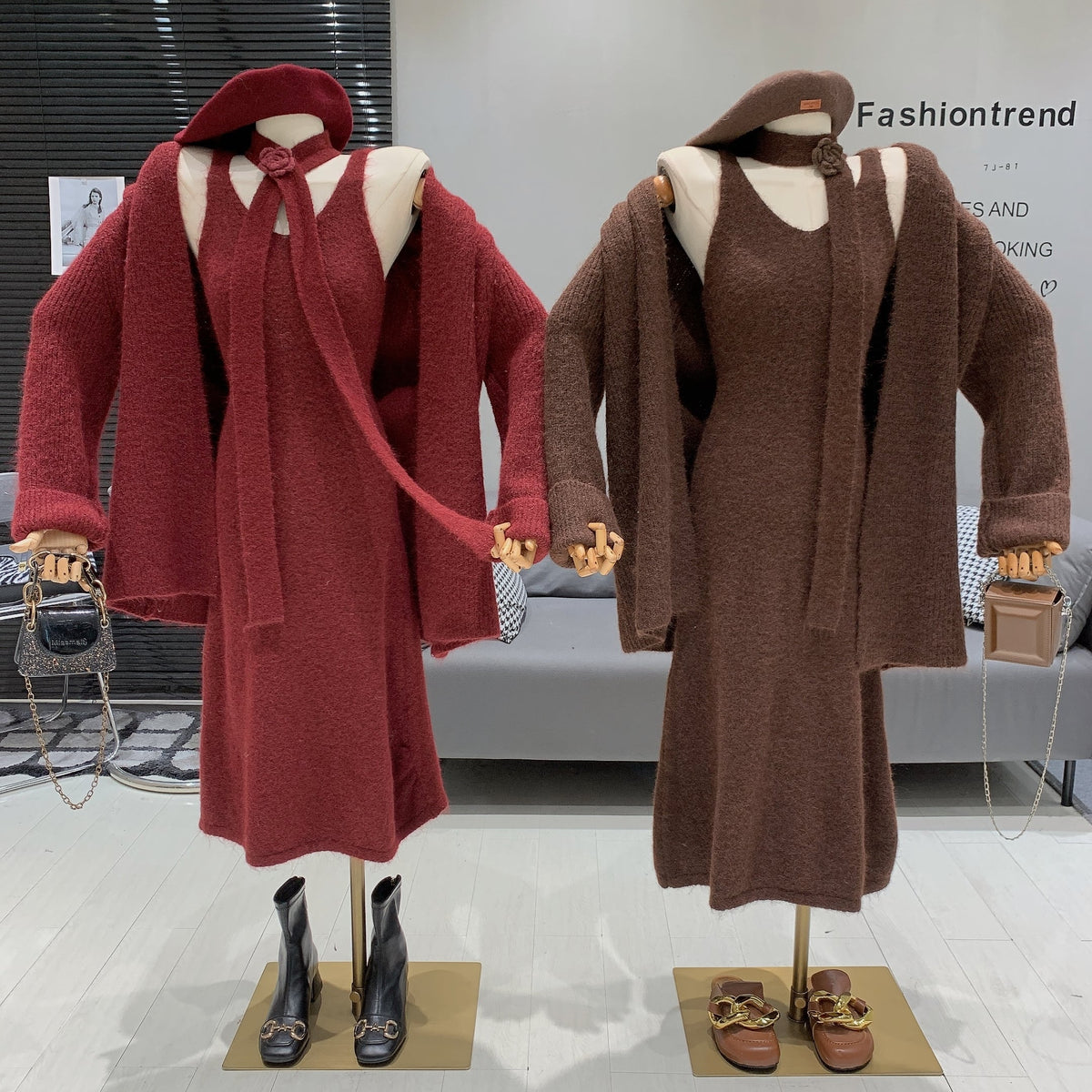 【set】立体フラワーチョーカー付キャミワンピース×カーディガンセット　N2808