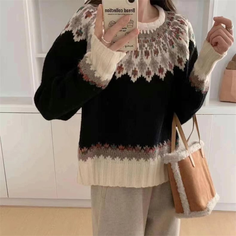 【tops】ジャカードニットセーター　M27138