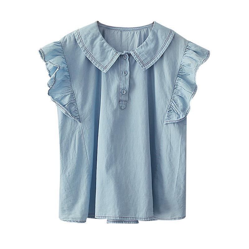 【tops】POLOネックフリル2色ブラウスF7298