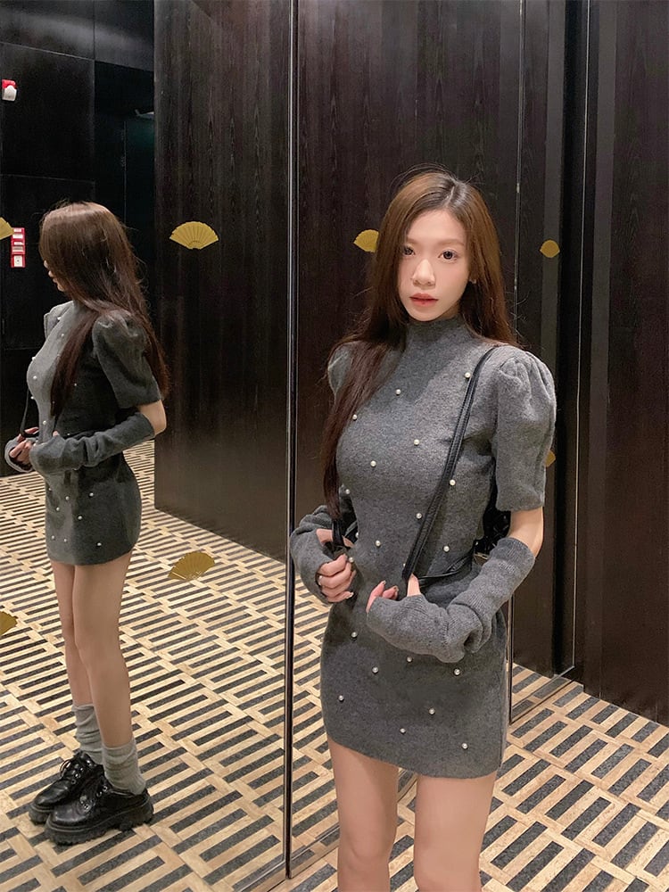 【dress】ニットワンピースアームカバー付き　M26929
