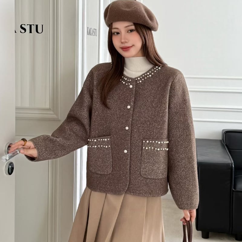【outer】パール付きコート Q7012
