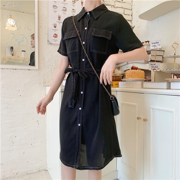 【dress】INS風ファッションPOLOネック 夏着痩せデニムワンピース G0682