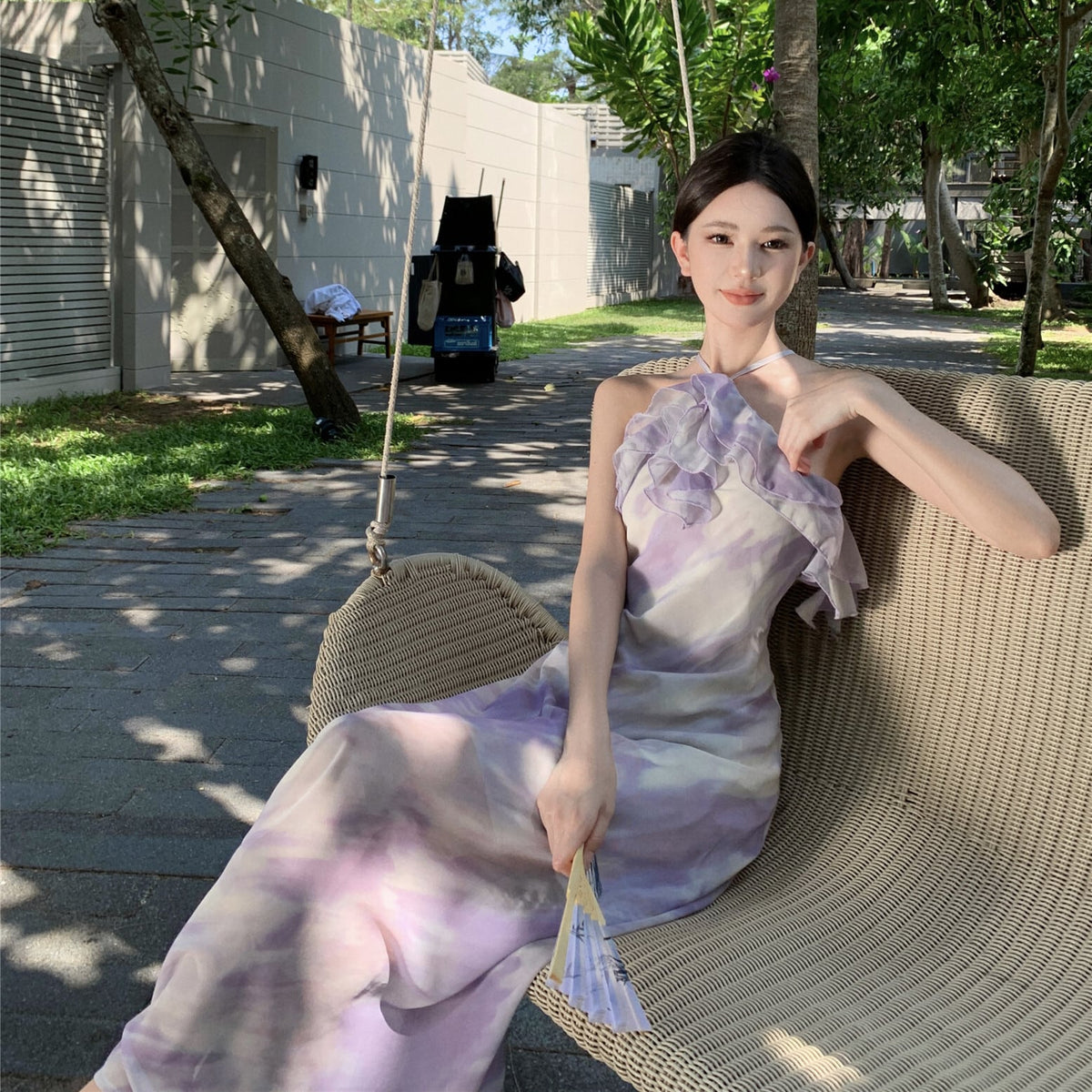 【dress】フリルプリントワンピース　M25208