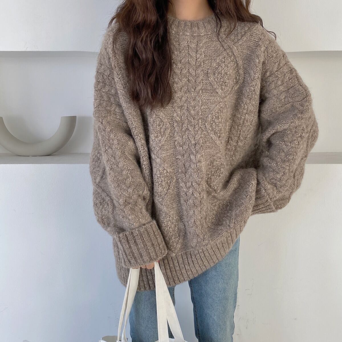 【tops】クルーネックニットセーター　M19014
