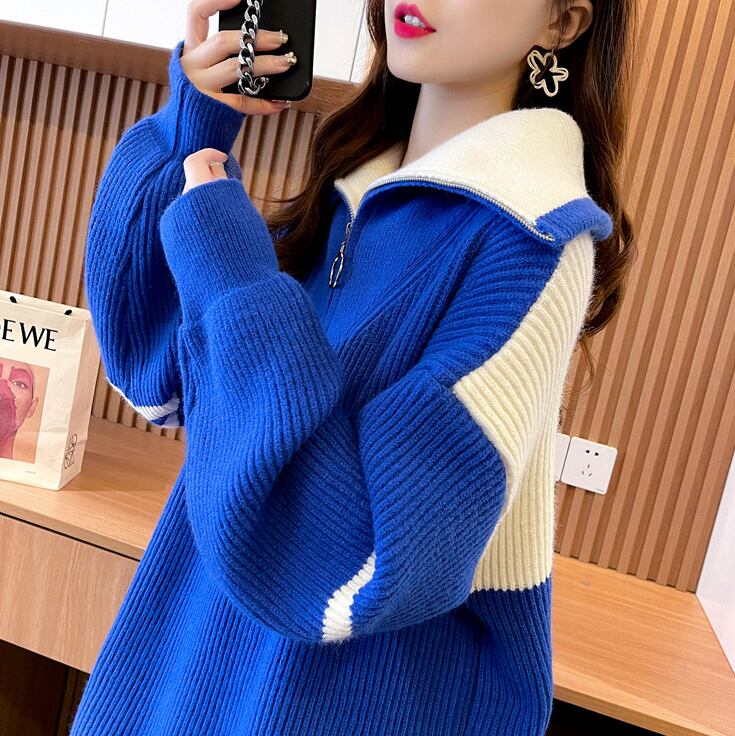 【tops】ファスナー配色ニットセーター　M19180