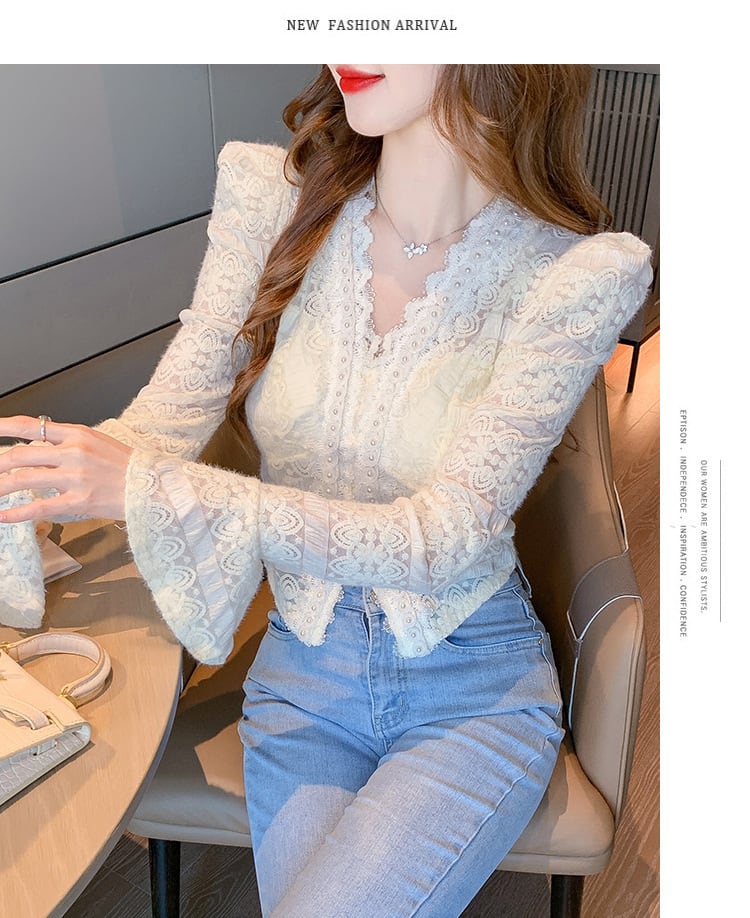 【tops】Vネックレーストップス　M27417