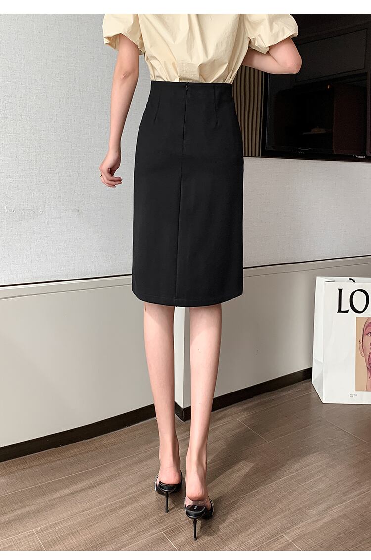 【bottoms】春夏OL通勤無地レディースファッションスリットハイウエストスカート