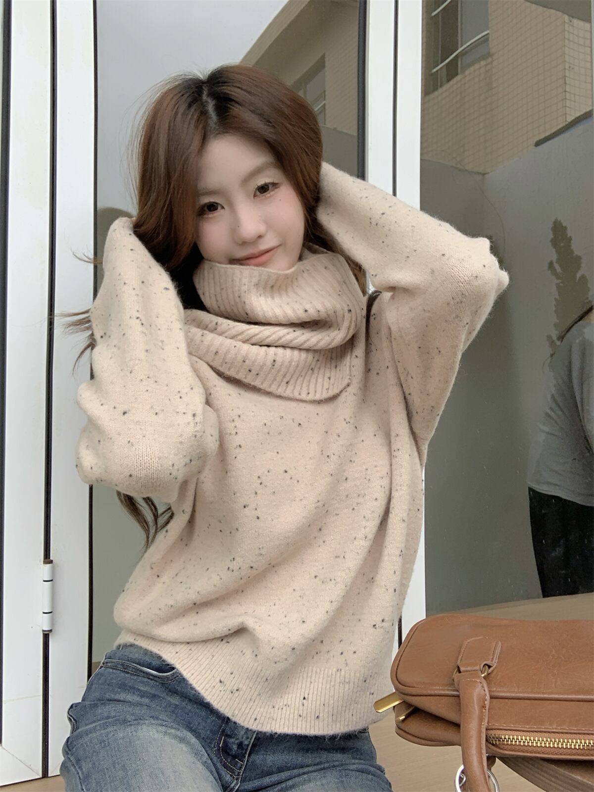 【tops】ニットセーターマフラー付き　M27672