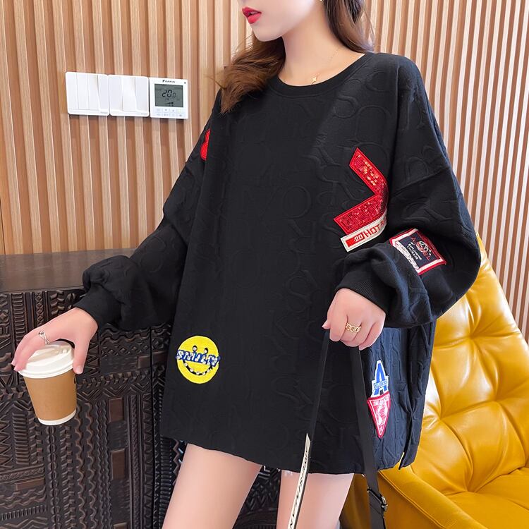 【tops】必ず目を引くラウンドネック個性派長袖配色ゆったりパーカーW0106