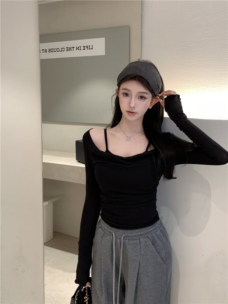 【tops】切り替え長袖Tシャツ　M28178