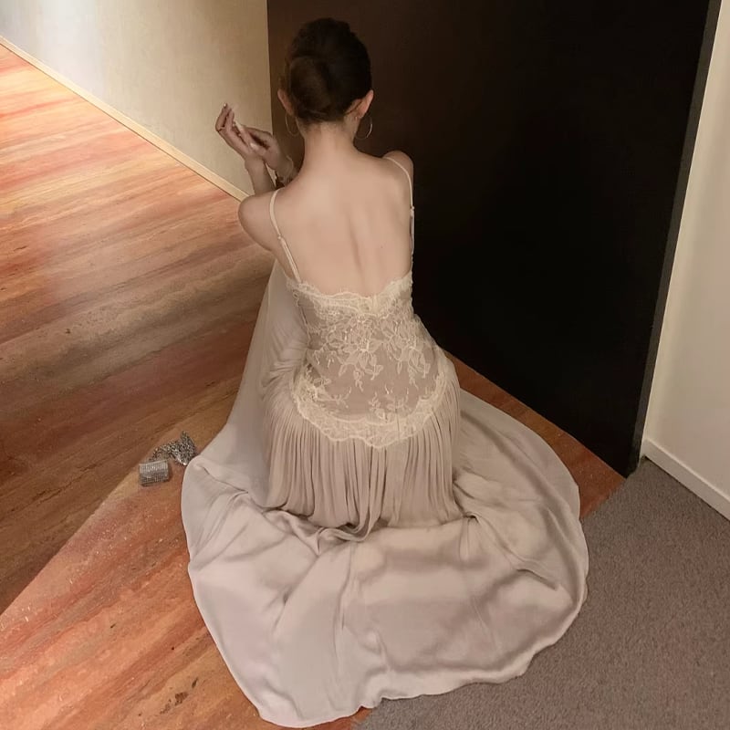 【dress】レースドッキングロングキャミワンピース Q8476