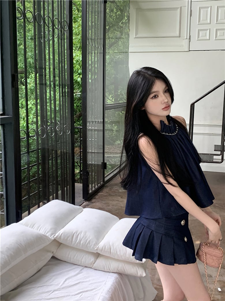 【set】デニムキャミソール+ギャザースカート２点セットG21347