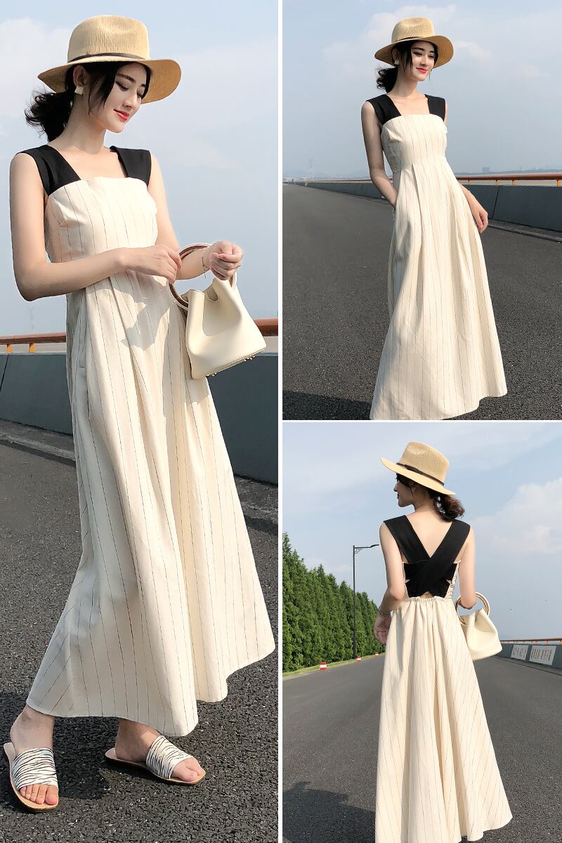 【dress】好感度UP!気質満点セクシースウィート切り替え無地キャミワンピース G0458