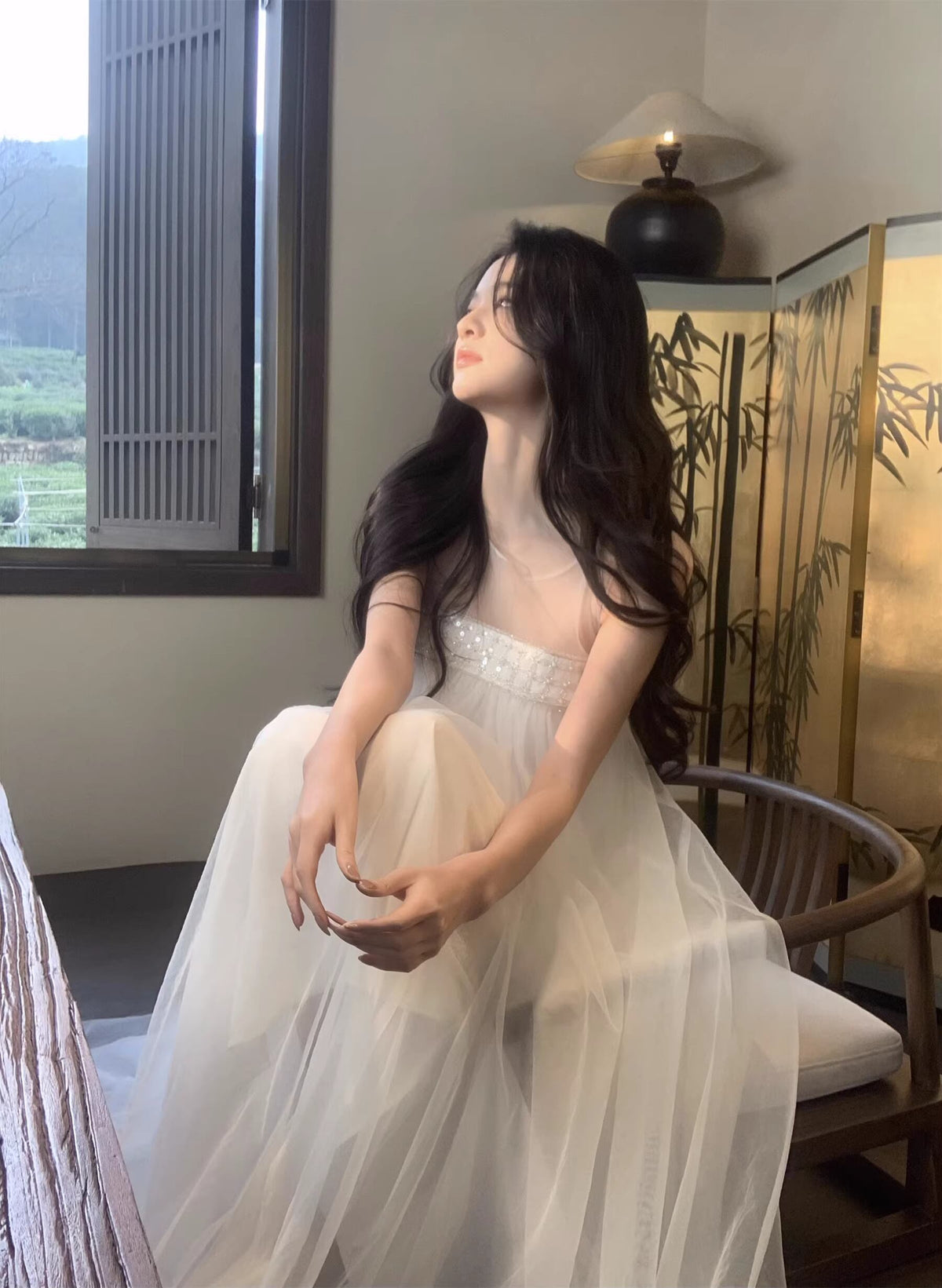 【dress】ノースリーブチュールワンピース Q7966