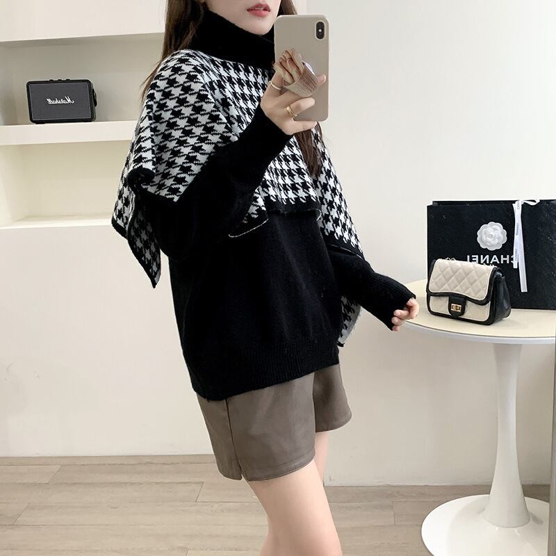 【tops】千鳥格子ドッキングニットセーター　M18543