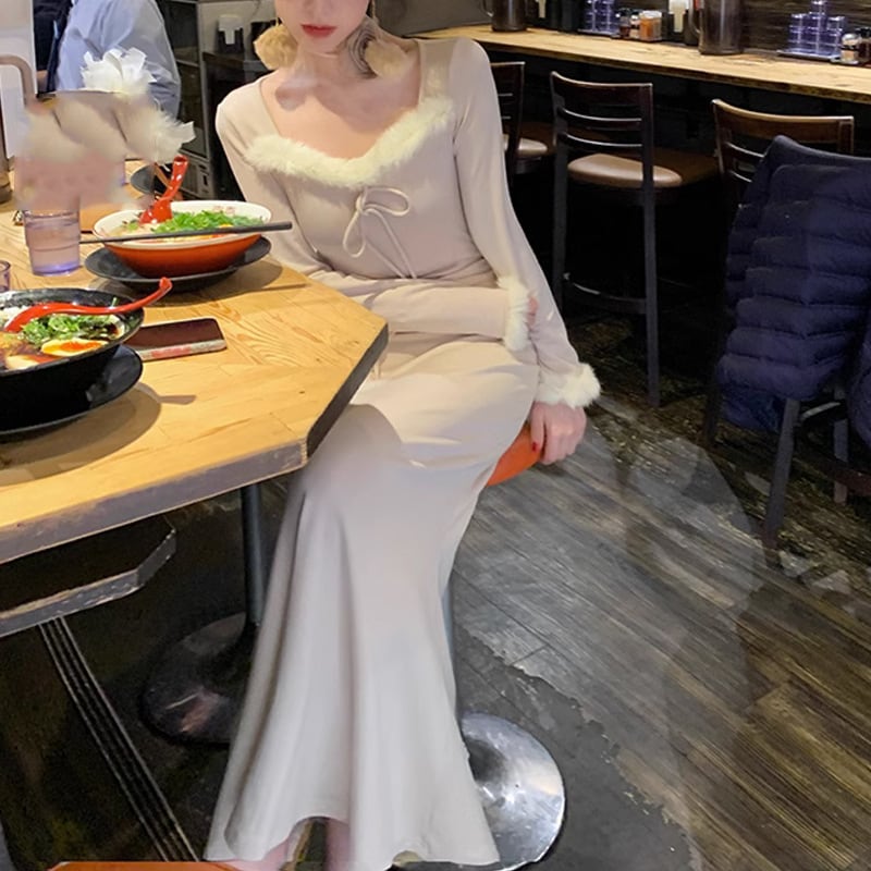 【dress】ファーマーメイドニットワンピース　M28482