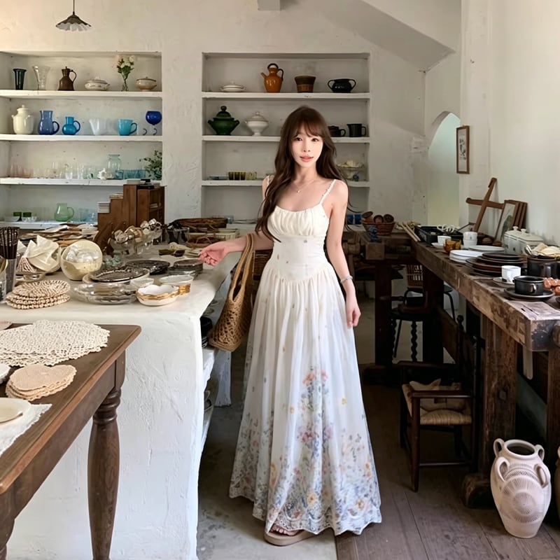 【dress】カラフルフラワーロングキャミワンピース Q8471