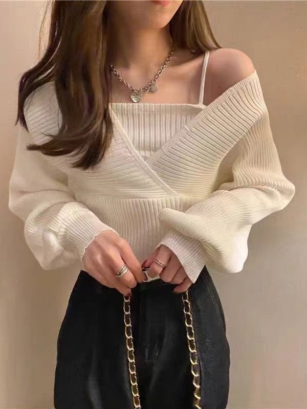 【tops】切り替えニットセーター　M25895