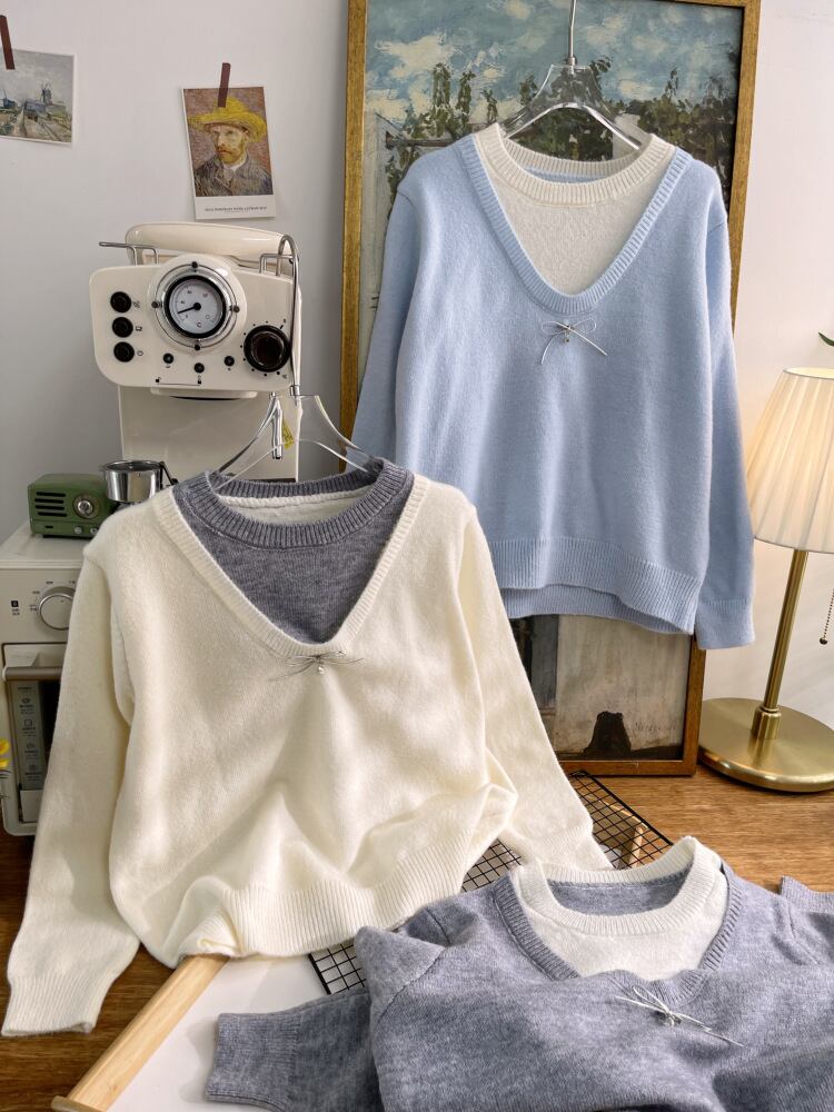 【tops】切り替え配色ニットトップス　M28623