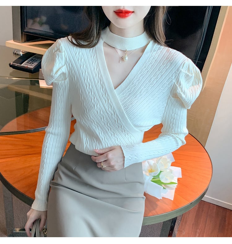 【tops】パフスリーブニットトップス　M18687