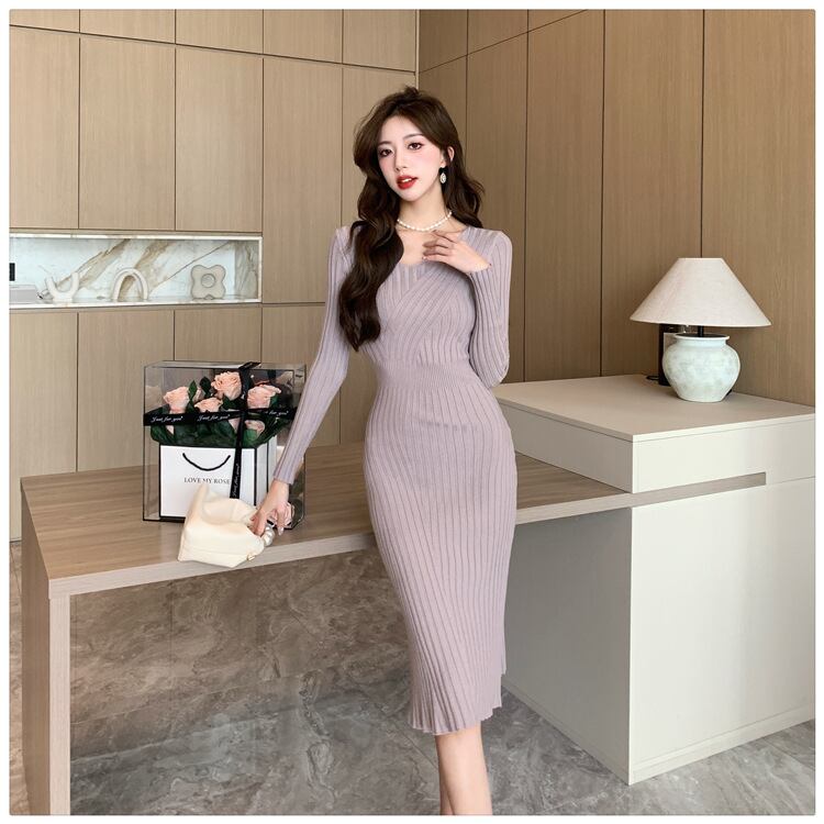【dress】Vネックニットワンピース　M28208