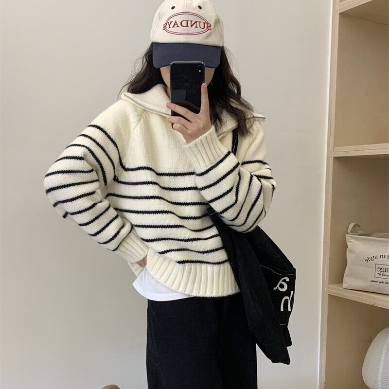 【tops】ボーダー柄ニットセーター　M27250
