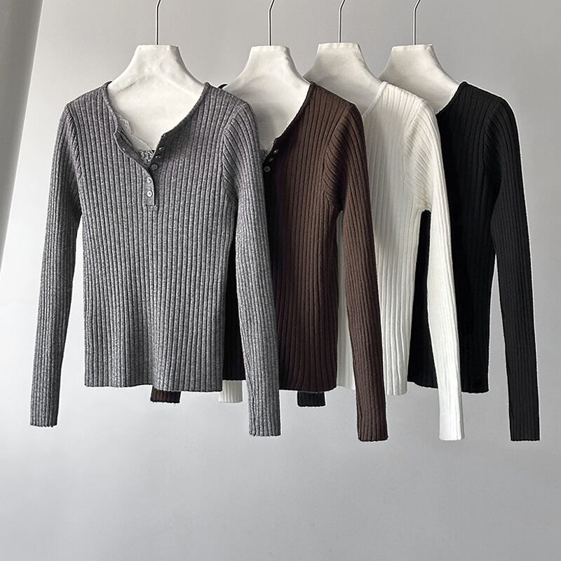 【tops】レースドッキングニットトップス Q6969