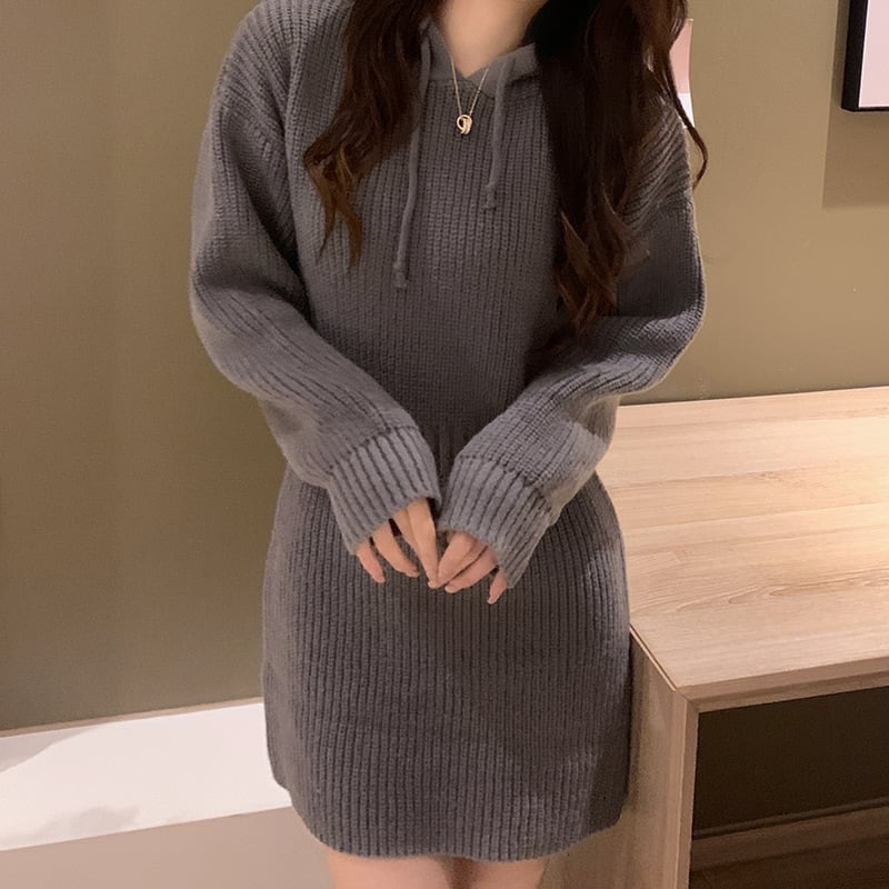 【dress】フード付きニットワンピース　M25351