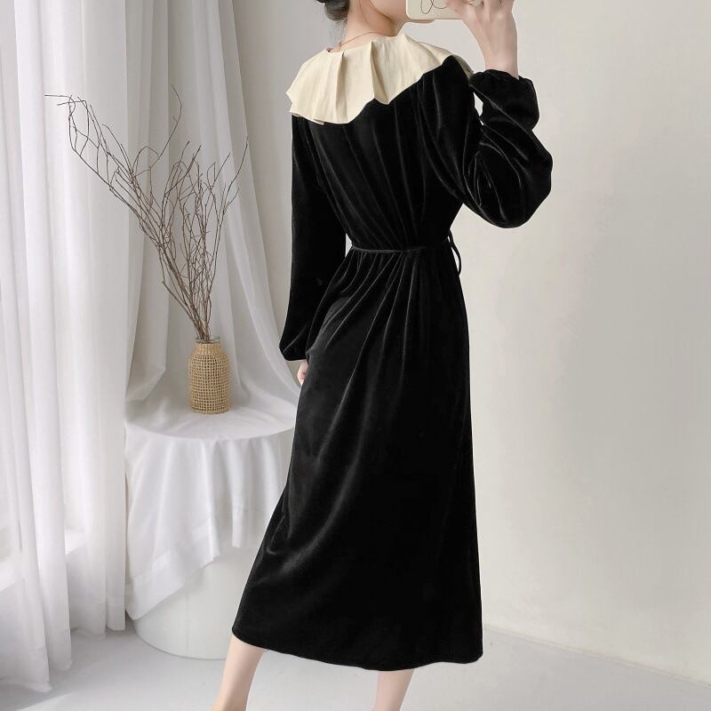 【dress】フリルベルベットワンピース　M18532