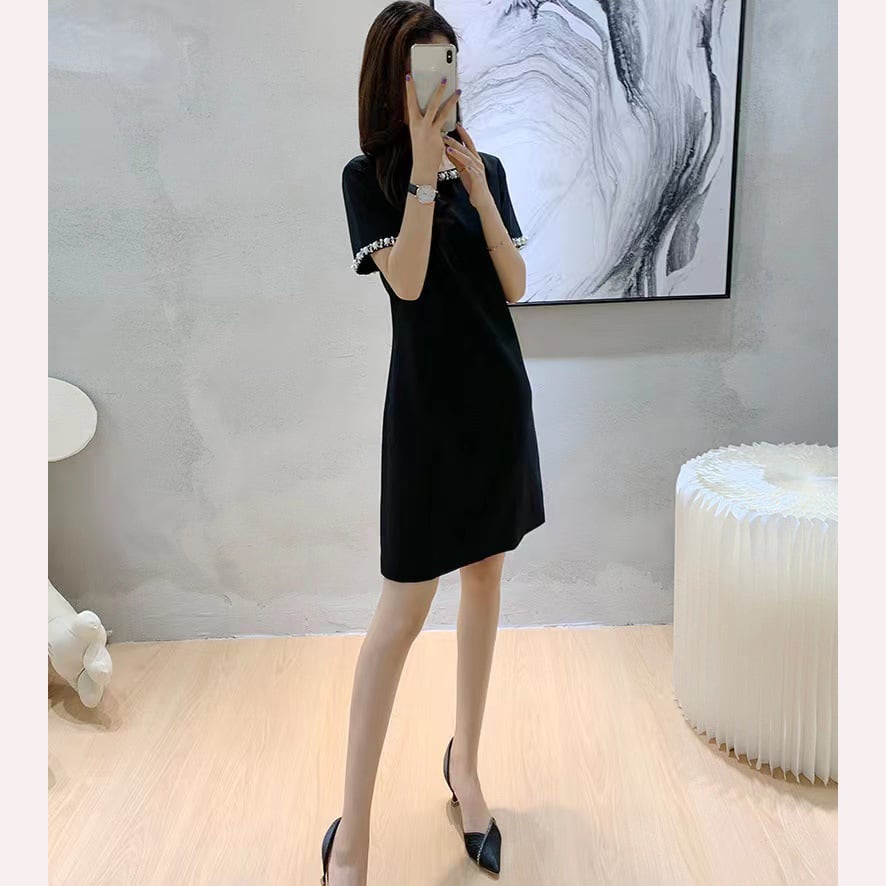 【dress】OL通勤ビーズボウタイワンピースF7352