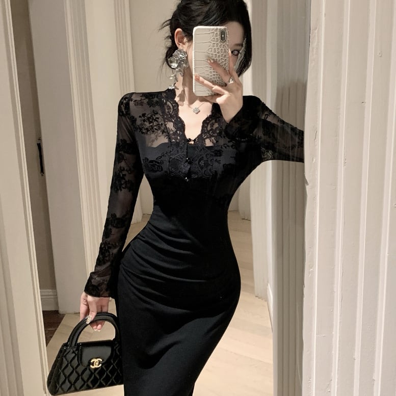 【dress】レース切り替えワンピース　M29431