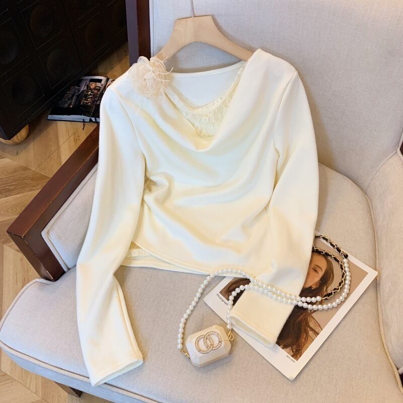 【tops】レース切り替え立体フラワーニットトップス　M29222