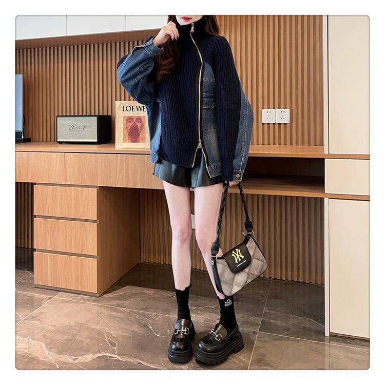 【outer】デニムドッキングニットカーデ　M18405