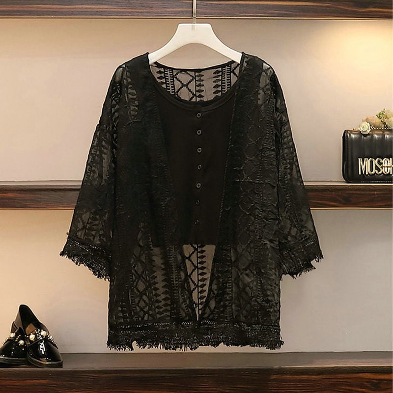 【set】好感度満載！3点セットレースカーディガン+無地タンクトップ+デニムショートパンツF0233