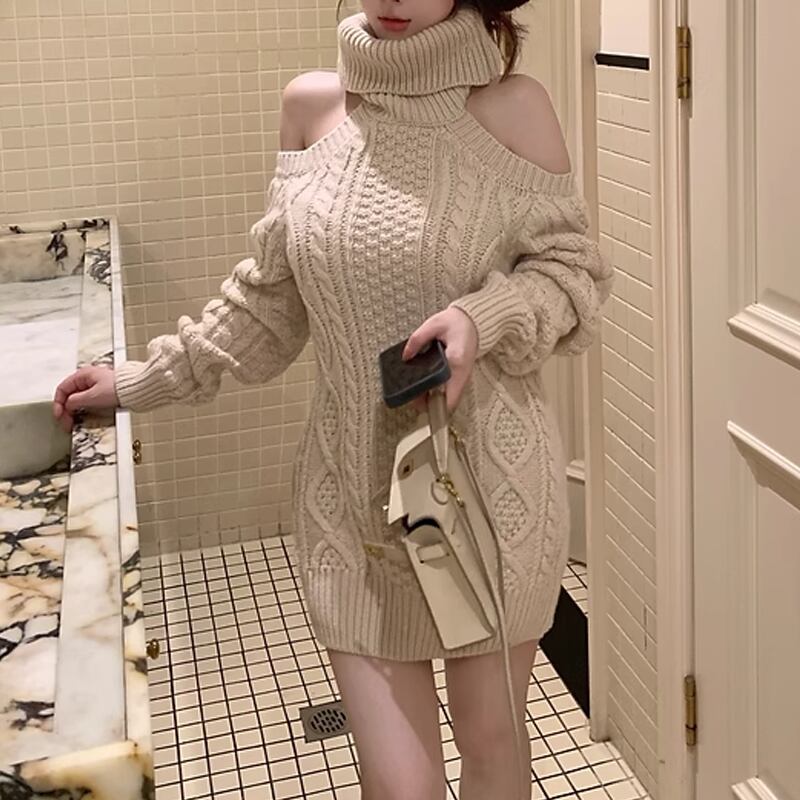 【dress】2wayハイネックホルターネックニットワンピース Q7558