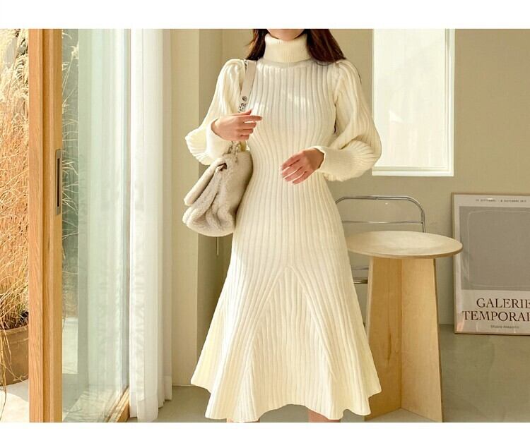 【dress】ハイネックマーメイドニットワンピース　M18349