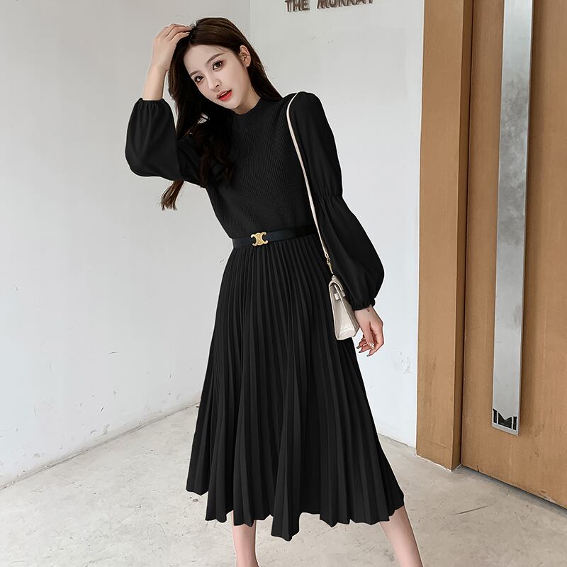 【dress】高級感 秋気質満点長袖高品質フランス風デザインワンピース G2235