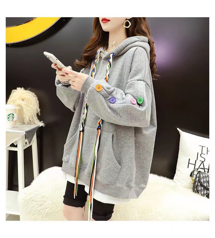 【tops】数量限定秋冬新作配色ラウンドネック長袖厚手3色裏起毛着回し配色パーカーF1335