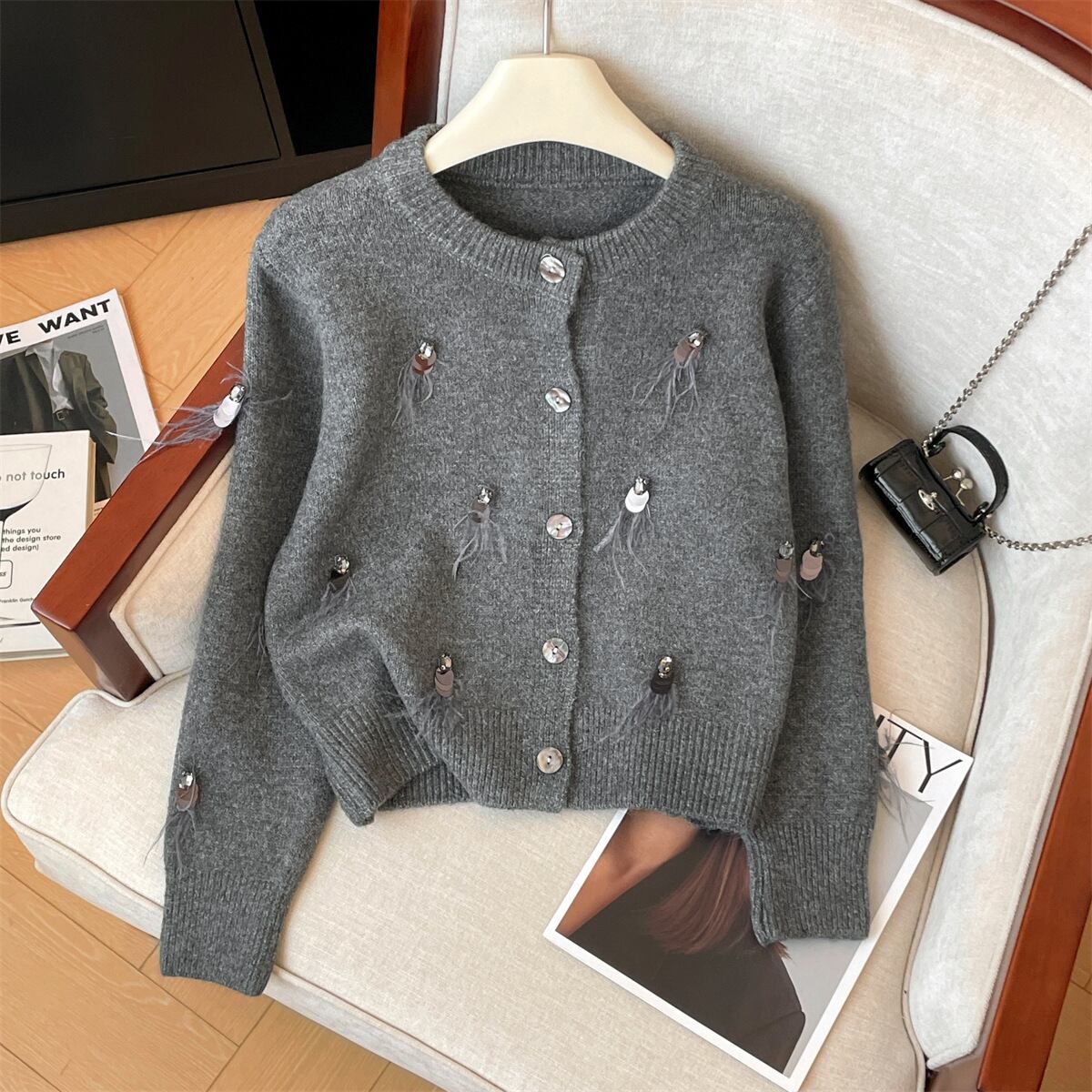 【outer】スパンコールニットカーデ　M29221