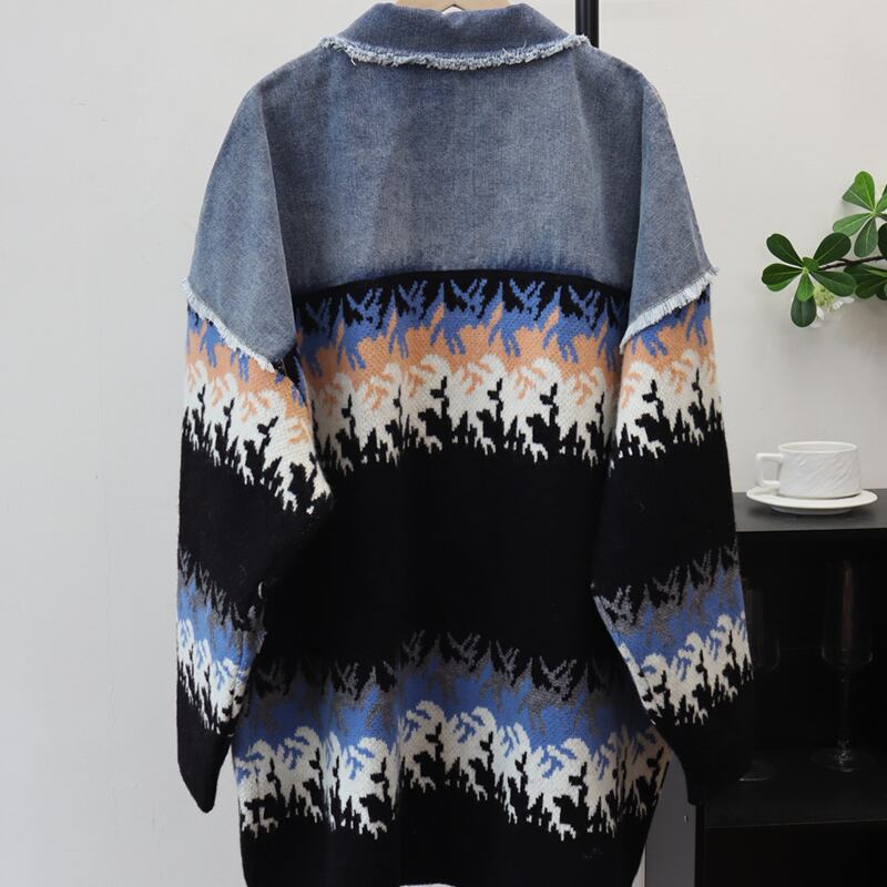 【outer】ニットドッキングデニムジャケット Q6992