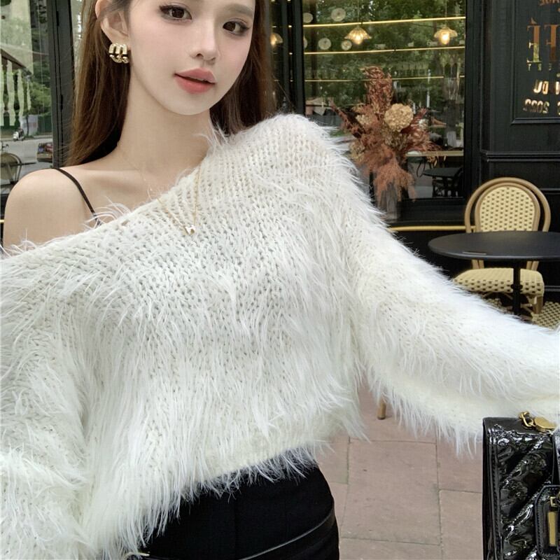 【tops】シャギーオフショルダーニットセーター　M28660
